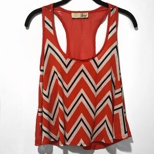 Boutique Blouse Chevron Scoop Neck Tank Top | Red, White, & Black Med